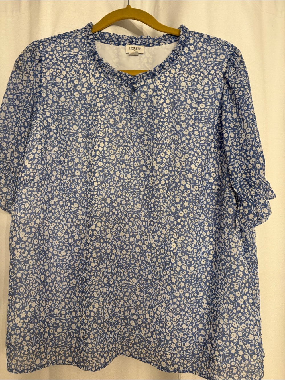 J. Crew Light Blue Floral Ruffle-Trim Blouse